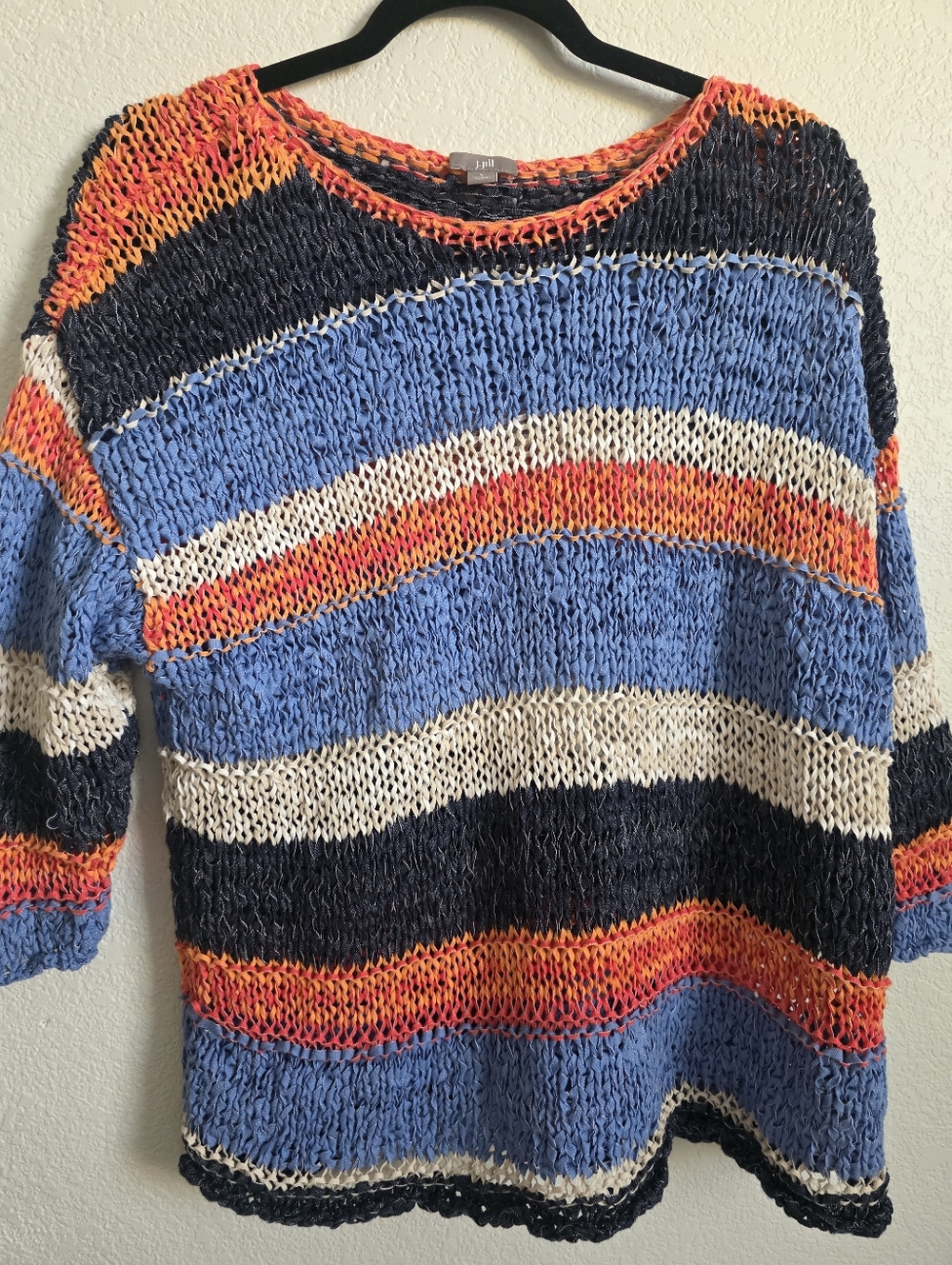 J. Jill Lightweight Striped Open-Knit Sweater Multicolor